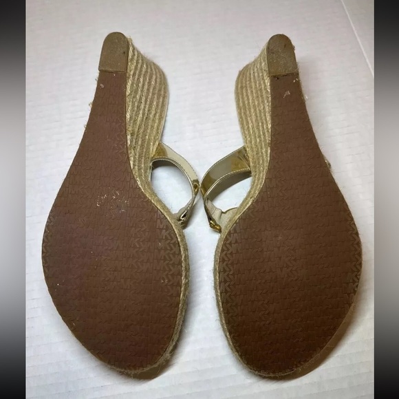 MK Michael Kors metallic Espadrille Wedge flip flops Sandals Heels Size 9 Raffia - Picture 5 of 10